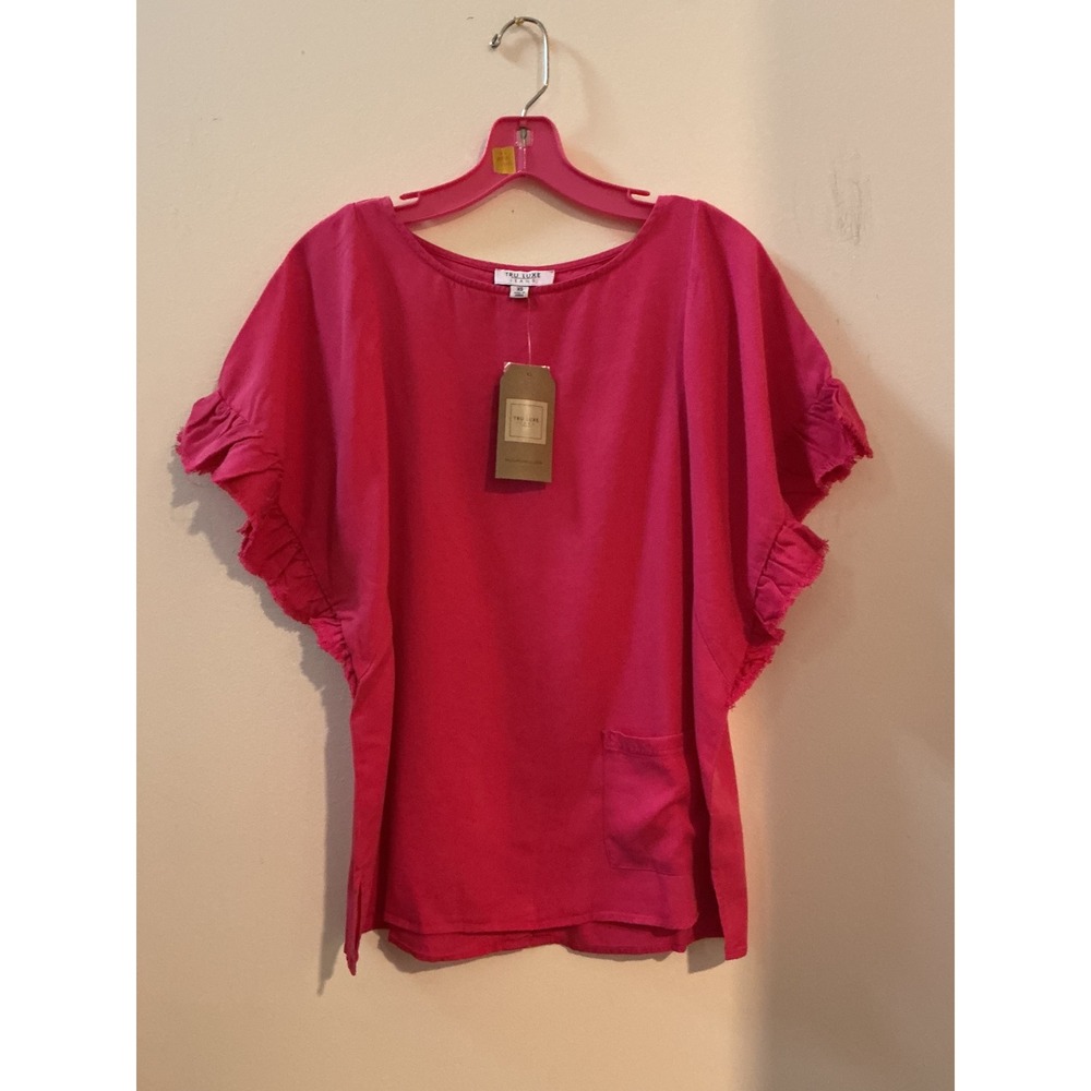 TRU LUXE Women's XS Pink Ruffled Sleeve Pocket‎ Tunic Top